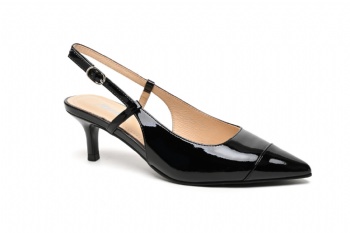 C802-10 sling back in black patent leather with mid-heel and pointed toe