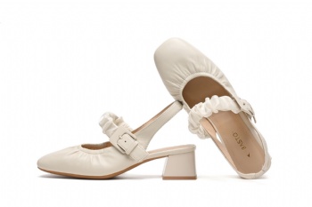 A16-7 sling back in cream leather with strap and buckle